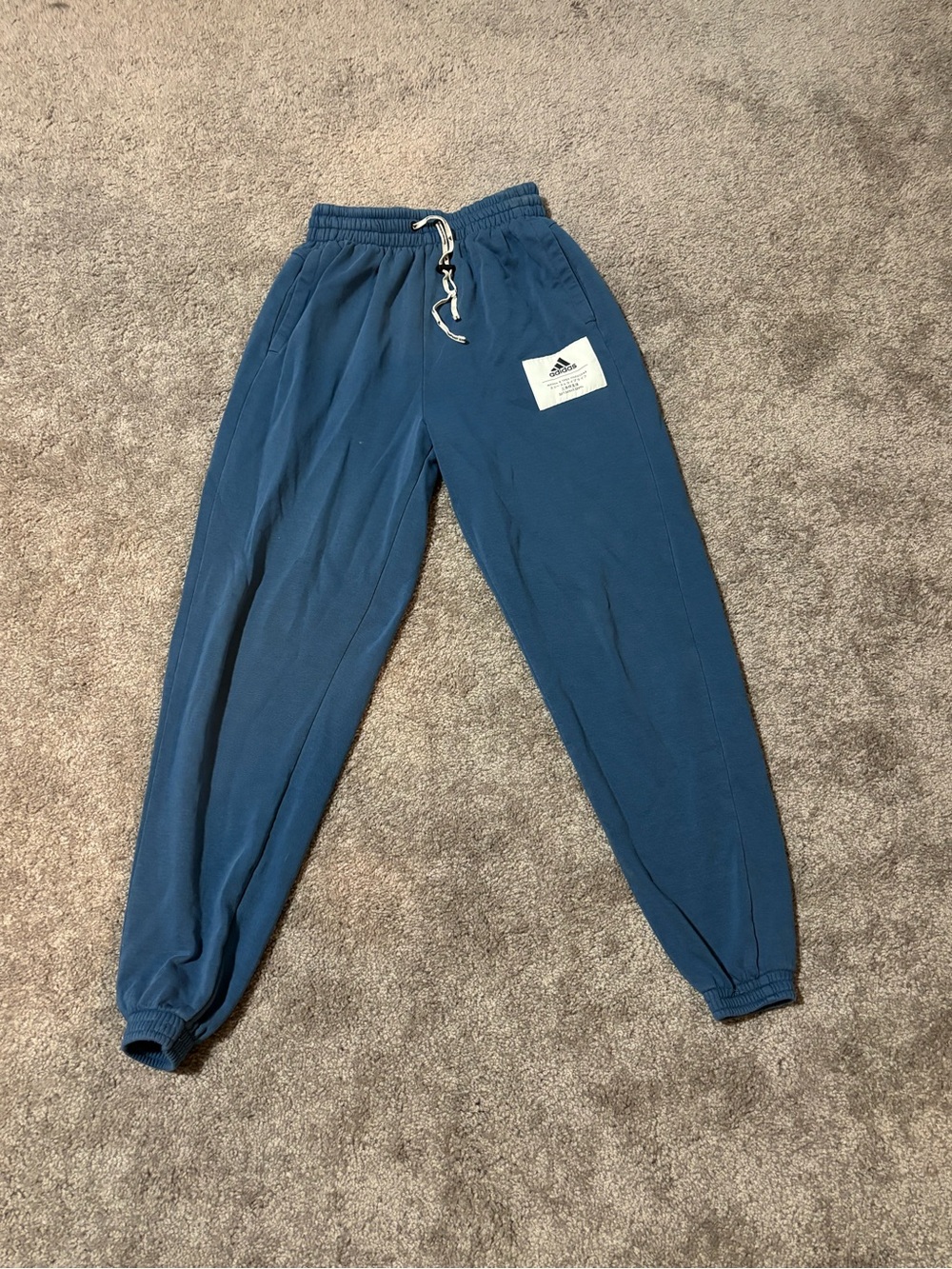 Adidas Joggers Womens XS Three Stripe Life Fleece Blue Cinch Sweatpants Gym